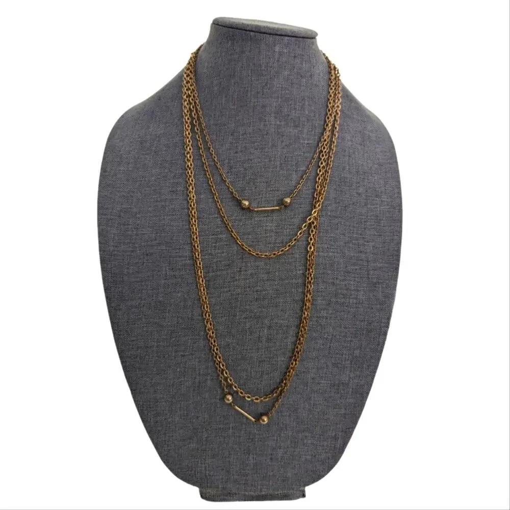 Vintage Estate Long Double Strand Gold Tone Chain Flapper Style Necklace
